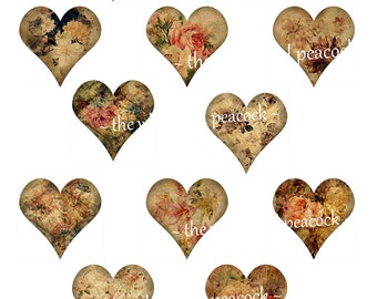 DIGITAL ART Instant Download~ 12 Grungy GRUNGE Hearts & Roses Distressed Ephemera v1 Scrapbook Collage Decoupage Card making Tags Paper Arts