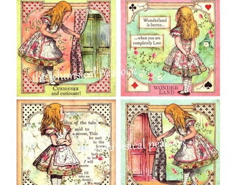 DIGITAL Art Instant Download ~ 6 brillante Drucke ALICE im Wunderland Tags Seiten Journal Scrapbooks Collage Ephemera Notizbücher Karten Papier