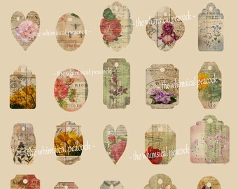 DIGITAL ART Instant Download ~ 20 Vintage Botanicals & Wildflowers Tags w Ephemera v1 Journaling Scrapbook Collage Notebooks Card Paper Arts