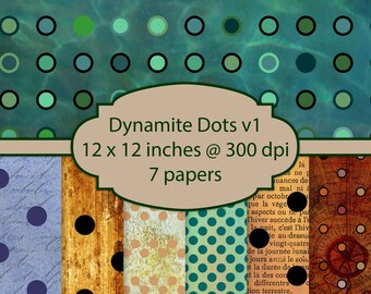 PRINTABLES Instant Download~ 7-12x12in PAPERS Dynamite Dots v1 w Französische Text Tags Journal Scrapbook Seiten Notizbuch Karten Papier Hintergrund