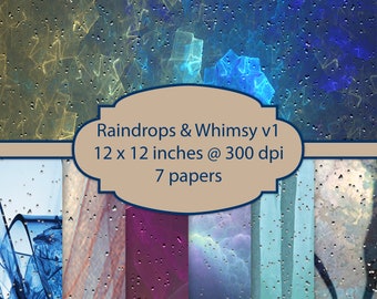 PRINTABLES Instant Download ~ 7-12x12in PAPERS Raindrops Whimsy v1 Tags Journal Scrapbook Seiten Notizbuch Karten Papier Bastelhintergrund