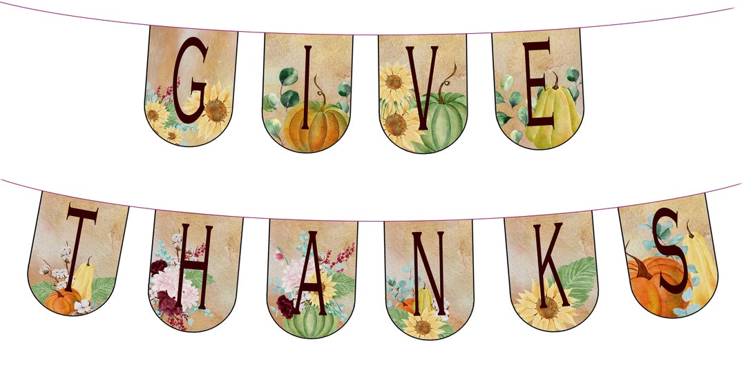 DIGITAL Art Instant Download ~ 10 Pennant Bunting Banner GIVE THANKS ...