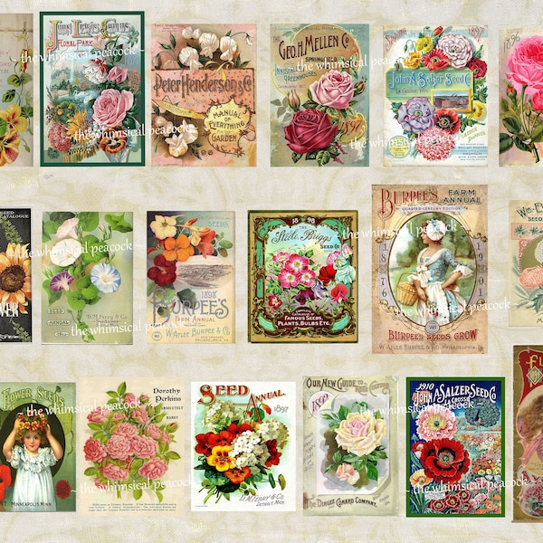 PRINTABLES Instant Download ~18 detailed prints Vintage Seed Packets & Catalogs v1 Tags Journals Scrapbook Pages Notebook Cards Paper Craft