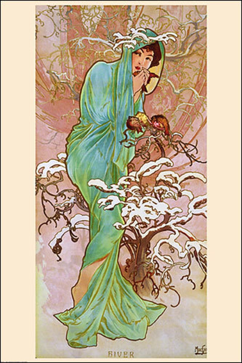 Art Print On Silk Alphonse Mucha Art Nouveau Lady Of Winter Etsy