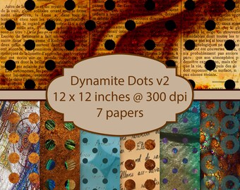 PRINTABLES Instant Download ~ 7-12x12in PAPERS Dynamite Dots v2 Tags Junk Journal Scrapbook Pages Notebook Script Paper Craft Hintergrund