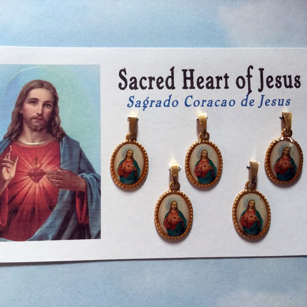 Sacred Heart of Jesus Sagrado Coracao de Jesus medals from Brasil - 5 gold tone with snap on bales