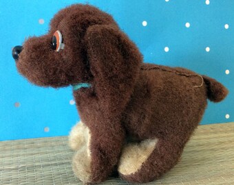 Vintage made in Japan wind up brown dog - plush & cute
