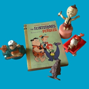 Vintage Flintstones collection - book, collapsible Bamm Bamm and toys