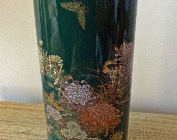 Vintage Toyo Jade Kiku Green Vase With Flowers and Butterflies Etsy