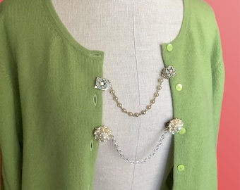2 Vintage sweater guard clips - faux pearls