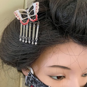Vintage flattern rosa Schmetterling Kanzashi (japanische Haar Ornament Stick)