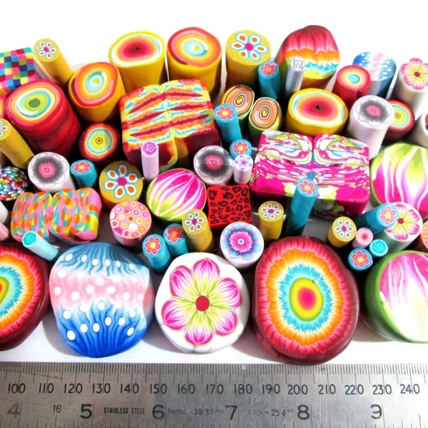 FREE SHIPPING  - Lot of polymer clay cane ends and slices