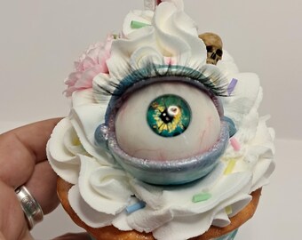 Mermaid Eye Cupcake – Unique Handmade Horror Art, Creepy Décor, faux food