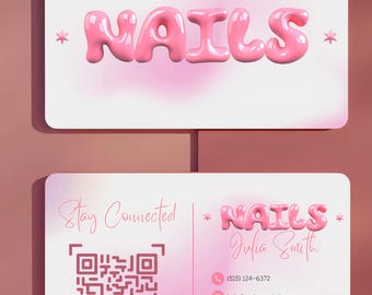 Pink Nail Business Card Template | Salon QR Code Contact (Digital Download)