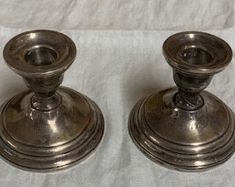 EL-SIL-CO Sterling Cement Filled Reinforced with Rod Pair of Candlestick Holders