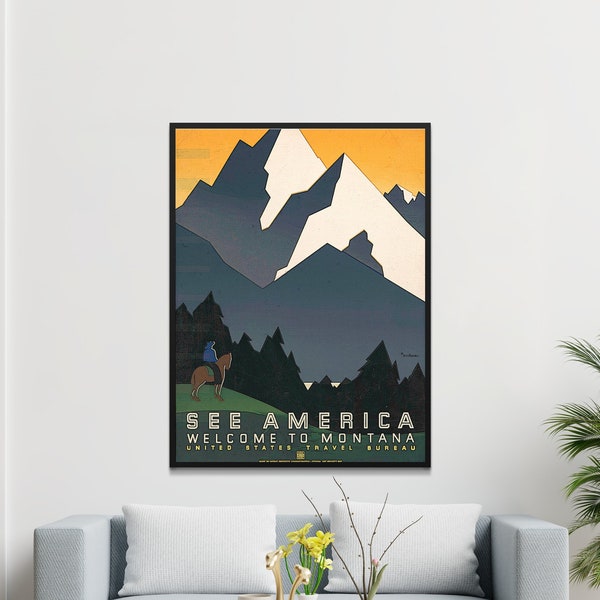 Vintage National Parks Poster - Digital Download, See America Welcome to Montana, Retro Travel Print, Wall Art Decor, Gift Idea