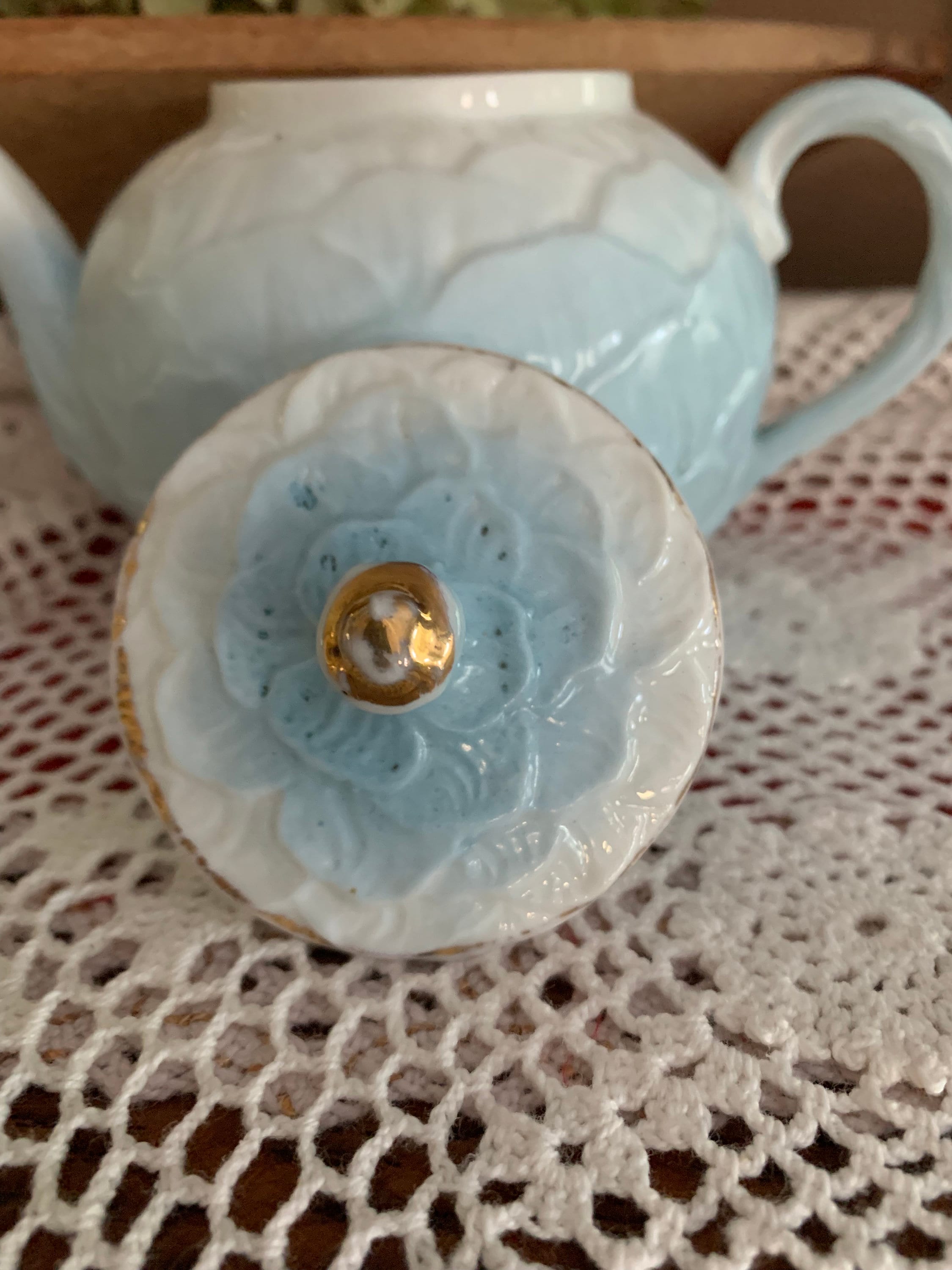 Vintage Pastel Blue and White China Teapot Flower Shape | Etsy