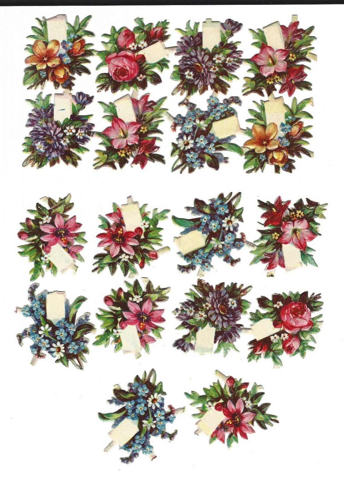 Antique German Paper Scrap Die Cut Floral Bouquets With Blank Etsy