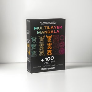 Oltre 100 disegni di mandala multistrato e 3D per taglio laser CNC - Include mandala di cani / Svg, Jpg, Dxf, Eps, Png