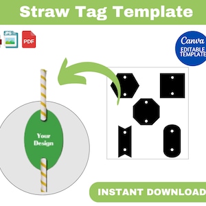 Straw Tag Templates, Straw Tag Templates bundle, Custom straw tags template, Party Favor Straw Tag, Paper straw tag, DIY Straw Tag,