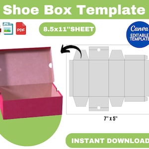 Shoe Box Template, Shoe Box SVG, Sneaker Box Template, Shoe box label svg, Gift Box Svg , Party Favors box, Shoe Box, canva template,