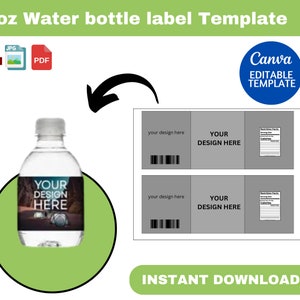 water bottle label, water bottle label SVG, water bottle label, Blank Water Bottle Template svg, Party Favor, Water Bottle Sticker, DIY