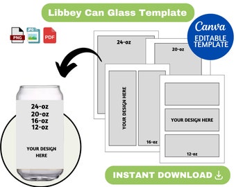 Libbey Can Glass Template Bundle, 12 oz, 16 oz, 20 oz, 24 oz, Libbey Glass Wrap Template, Soda Can Template, Glass Can Template, Soda Can