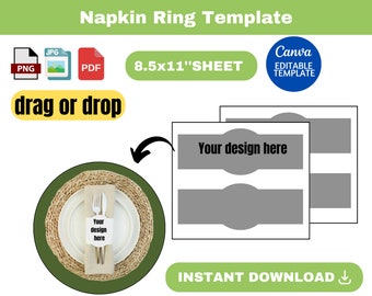 Napkin ring template, Napkin ring SVG, Cutlery paper holder template, Cutlery Pouch Template, Spoon and Fork Pouch, Napkin Wraps,