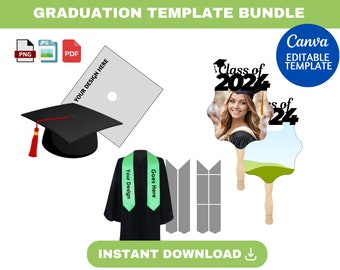 Graduation Cap Template Bundle, Graduation Stole Template, Graduation Fan Template, Graduation SVG, 2024 graduation bundle, Grad Gifts 2024