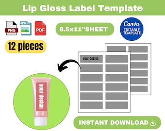 Lip gloss label template, Lip gloss label SVG, Lip gloss label, Lip Gloss Tube Label Template, label, wrapper, DIY Lipgloss Label, canva