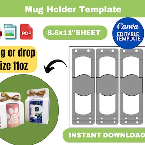 Plantilla de soporte para tazas, plantilla de caja de soporte para tazas, soporte para tazas SVG, soporte para tazas, embalaje de tazas de 11 oz, molde para caja en taza