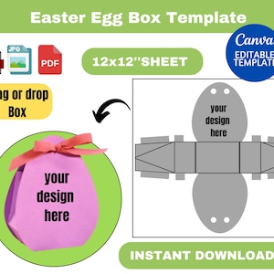 Easter egg box template, easter egg box SVG, easter egg box, Egg Shape Box Template, Chocolate Egg Box, Easter Candy Box, Gift Box