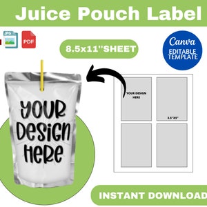 juice pouch label template, juice pouch label SVG, Kids juice bag labels SVG, Caprisun Template Svg, Custom Capri Label, canva template,