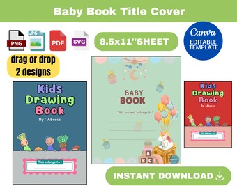 Baby book Title cover, Baby book Title cover SVG, Cover Page, Editable Book Cover, book cover, Title Page, Canva template,