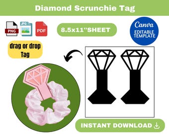 Diamond Scrunchie Tag Template, Diamond Scrunchie Tag Template SVG, Diamond Scrunchie Holder Template, Diamond Scrunchie tag label,