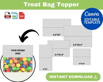 Treat Bag Toppers Template Bundle SVG, Editable Treat Bag Topper SVG, Treat Bag Stickers, Party Favor Template, Bag Tropper Label, Candy Bar