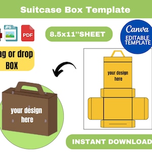 Modèle de boîte de valise, boîte de valise SVG, boîte de valise, modèle de boîte de porte-documents, boîte de faveurs SVG, boîte cadeau SVG, boîte avec poignée