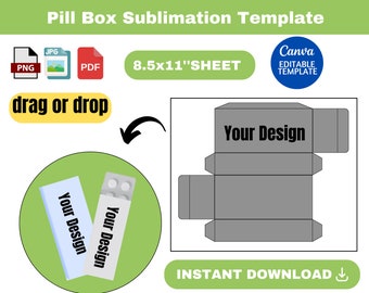 pill box template, pill box template SVG, pill box, pill box sublimation box, gift box, party favor, canva template, instant download