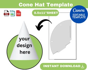 cone hat template, cone hat SVG, cone hat, Party Hat Svg, Birthday Hat Template, Blank Hat Template, Paper Hat Template, No Glue