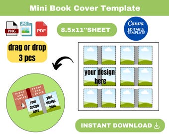 Mini book cover template, mini book cover SVG, mini book cover, Mini Books Layout, Books for Decor, Printable, Books for Jar, Canva Editable