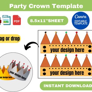 Party crown template, Party crown template SVG, Paper King Crown,  Party hat template, Crown royal svg, instant download, canva template