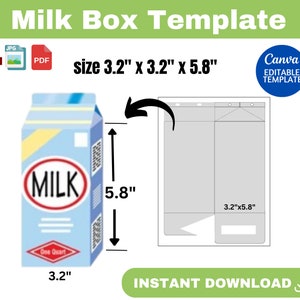 milk box template, milk box SVG, Milk Carton Template, Box template, Milk Favor Box Svg, Gift Box Template, Canva Milk Box Template,