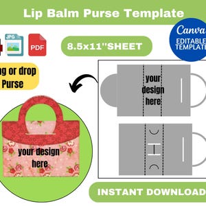 Lip balm purse template, lip balm purse SVG, lip balm purse, Lip Balm Box Template, SVG, Chapstick Label, Lip Balm Wrap Label, Sublimation