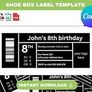Shoe Sneaker Box Label Sneaker Box Template Favor Box Label Shoe Box Label Template. Shoe Box Label Label Template Shoe Box SVG Etsy