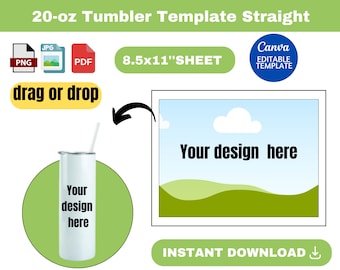 Tumbler Template, Tumbler Template SVG, Skinny Tumbler Full Wrap, Tumbler Wrap Template Straight Tapered, 20oz Skinny Tumbler Template