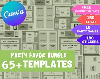 65+ Party Favor Templates Bundle, Party Templates , Chip bag Template , Party Favors , Water bottle label, chocolate wrapper, Canva Editable