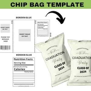 Chip bag template, Editable Chip bags, Chip Bag Labels, Custom Chip bags, Chip Bag Nutritional Label, Canva Template