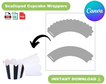Scalloped Cupcake Wrapper, Scalloped Wrappers Svg, Cupcake Wrappers, Scalloped Cup Cake Wrapper Template, canva template, instant download