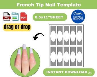 French Tip Nail template,  French Nail SVG, Nail Design, French Tip Nail BLANK template, french tip nail wraps, instant download