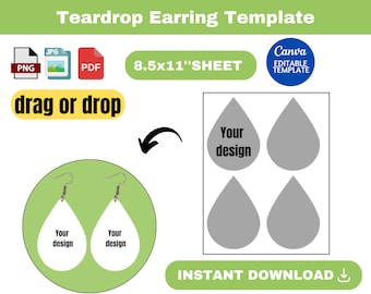 teardrop earring template, Earring Template, Teardrop Earring Svg, Teardrop Earring Canva template, Teardrop Svg , instant download